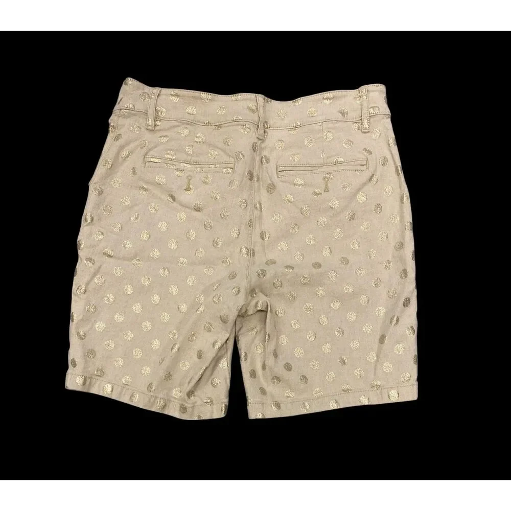 ANTHROPOLOGIE Linen Blend Gold Polka Dot Tailored Women's Trouser Shorts Sz 26
